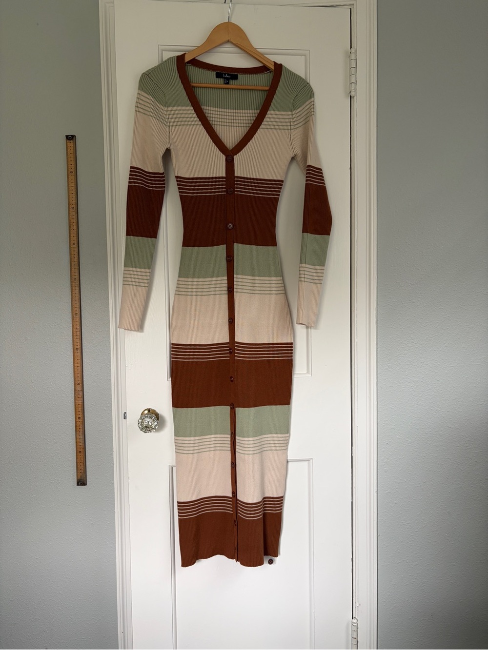 Beloved Aesthetic Pink Multi Striped Button-Up Sweater Dress